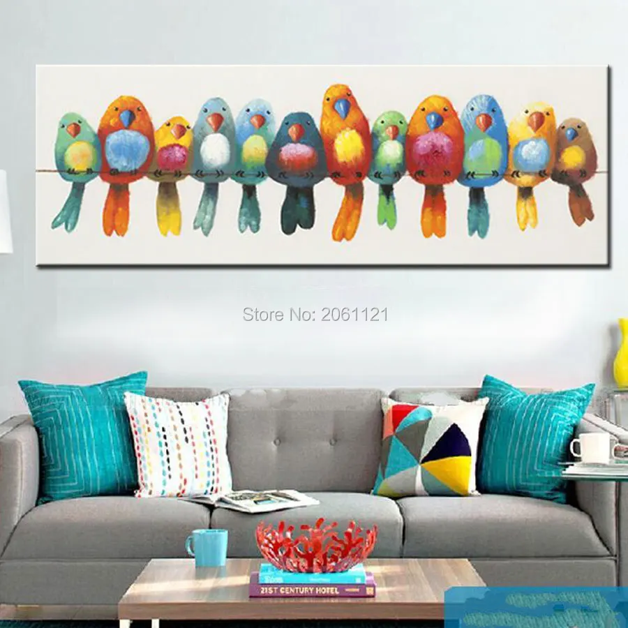 funny hand painted canvas oil painting colorful birds canvas art cute lovely bird picture abstract home decoration wall painting