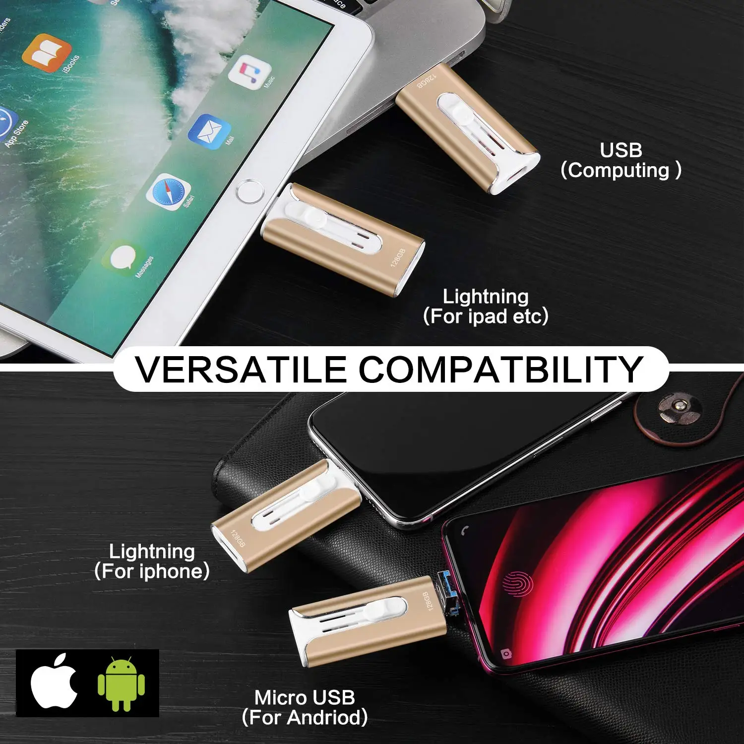 USB флеш накопитель 3 в 1 для iPhone/Android 16 ГБ 32 64 128 флешка OTG Usb 0 внешний флэш карта
