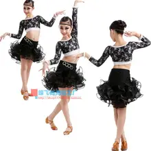 Детский костюм для латинских танцев для взрослых кружевной топ с длинными рукавами+ юбка, 2 предмета, для женщин/детский конкурс латиноамериканских танцев, комплекты S-4XL