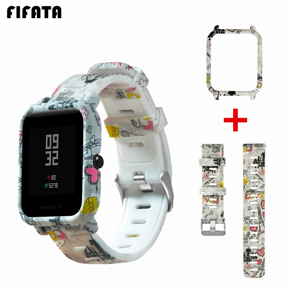 FIFATA ремешок для Amazfit Bip ремешок для часов для Xiaomi Huami Amazfit Bip Bit Youth Lite чехол+ силиконовый браслет аксессуары