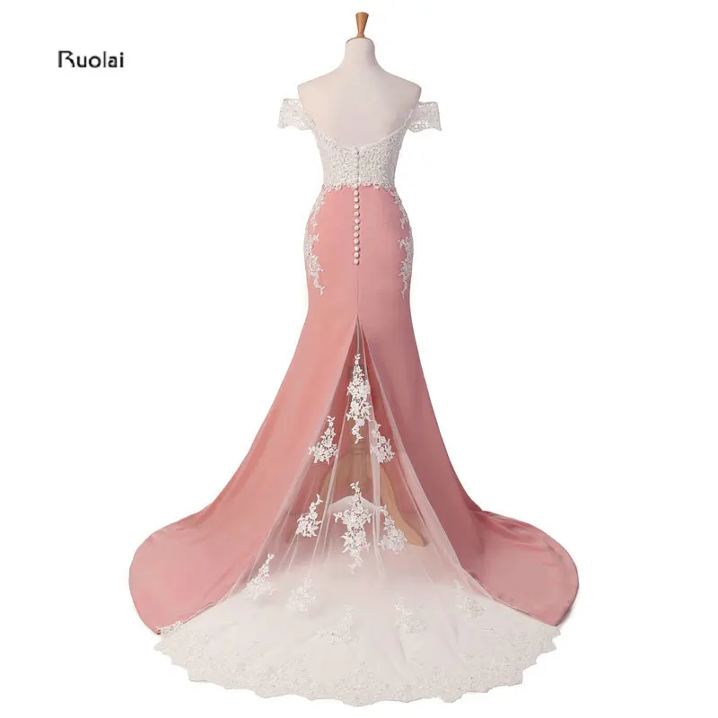 Русалка подружки невесты Платья Длинные 2019 розовые кружевные аппликации с открытыми плечами вечерние платья vestido de festa Maid Of Honor платье