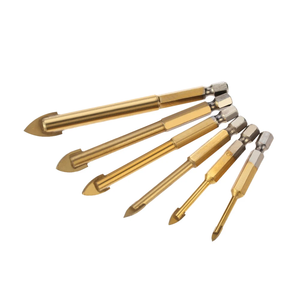6pcs Glass Fine Drill Bits Carbide Alloy Titanium Plated Triangle