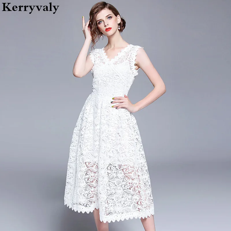 Elegant Women Summer White Lace Dress Robe Femme Ete 2019 Sleeveless ...