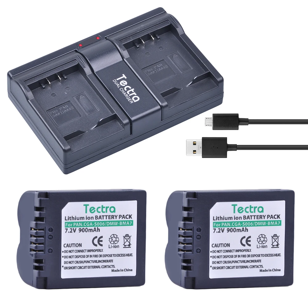 Tectra 2pcs CGA S006 CGR S006E S006A DMW BMA7 аккумулятор + двойное зарядное устройство для Panasonic DMC FZ7