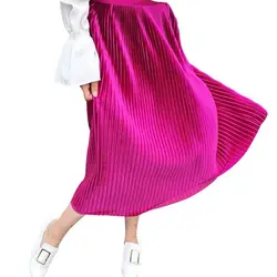 Hchenli бренд 2017 Для женщин бархат плиссированные однотонные юбки женские миди Faldas Mujer боковой молнией повседневная одежда розовый до