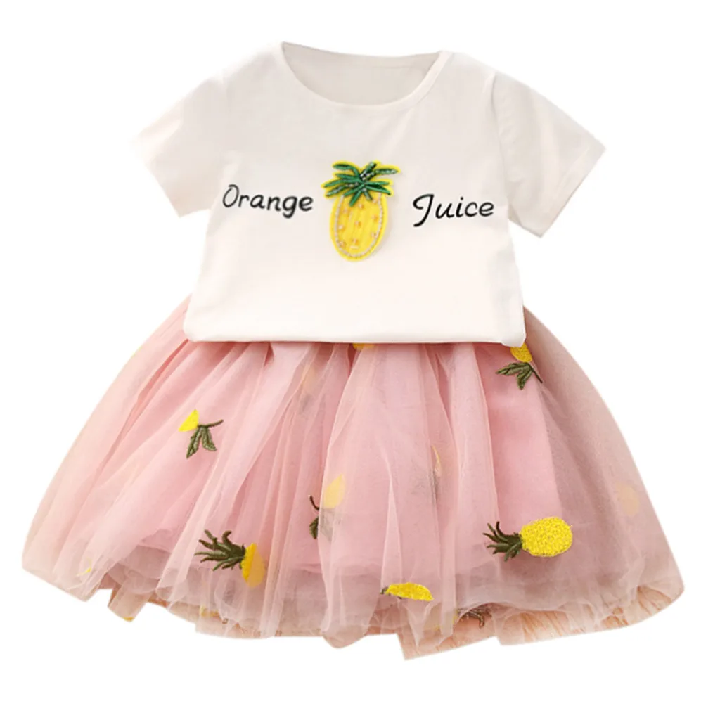 

Embroidery Toddler Kids Baby Girls Clothes Set Outfits Clothes T-shirt+Pineapple Embroidery dress Set baby girls Clothes Set