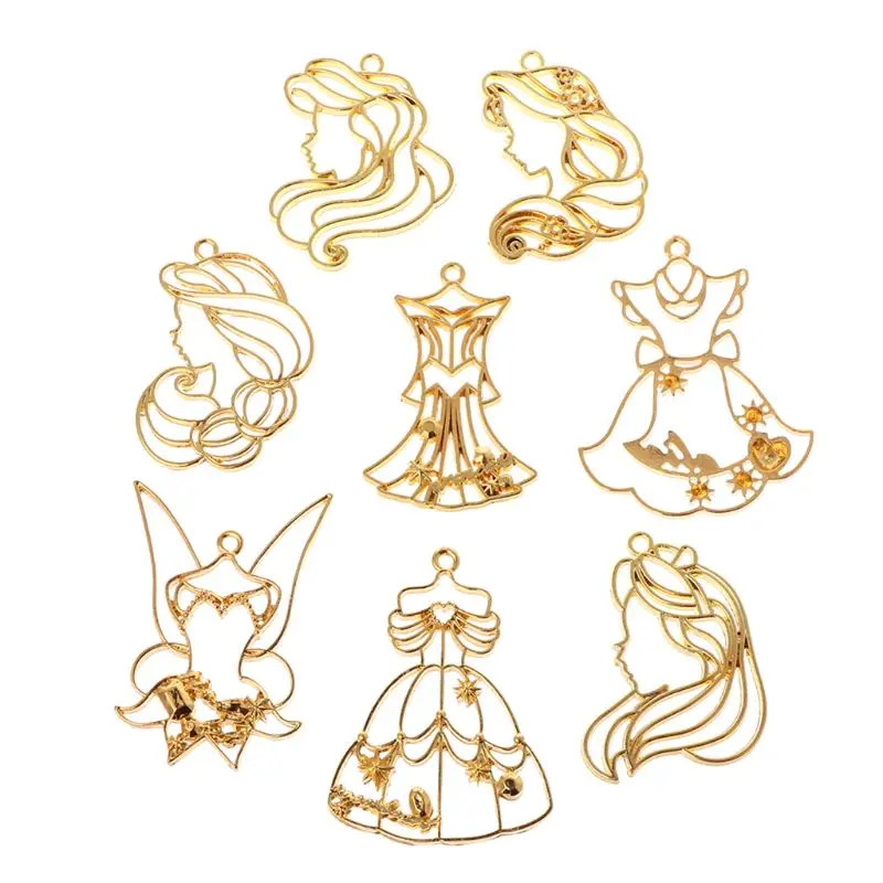 

8 Pcs/Set DIY UV Resin Epoxy Resin Crafts Material Metal Frame Hollow Lady Head Dress Exquisite Findings Charms Pendant Making