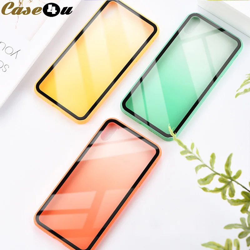 

Changing Gradient Color Phone Cases for iPhone 6 6s 7 8 Plus 10 XS Max XR X 8Plus 7Plus Soft TPU Edge Hard Tempered Glass Cover