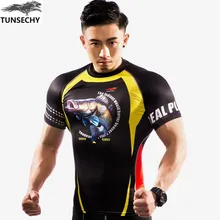 TUNSECHY boutique man short sleeve Round collar T-shirt is tight for fitness fish 3D T-shirt printing products Free Shipping