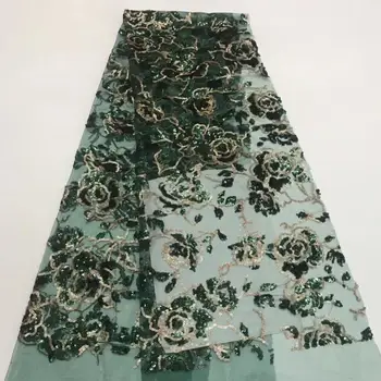 

Madison Sequins French Laces Fabrics High Quality Tulle French Sequence Lace Fabric Nigerian Lace Applique Dress