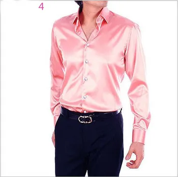 

Custom casual fashion men's shirt silk satin long sleeve new shirt groom shirt
