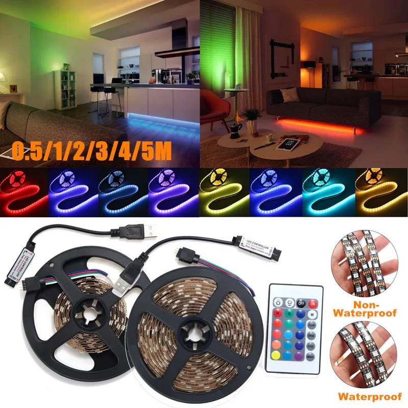 

0.5 1 2 3 4 5M 300 240 180 120 60 30 LED USB RGB LED Strip Light 5050 SMD TV Backlight With 24Keys Remote Controller