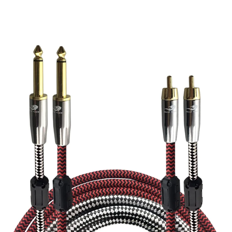 High Premium Stereo 2 Male 6 5mm to 2 RCA Male Shield Cable Phono Mixing Console