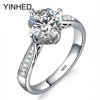 

YINHED Elegant Crown Wedding Rings for Women Solid 925 Sterling Silver Ring Jewelry 1 Carat CZ Diamant Engagement Ring ZR375