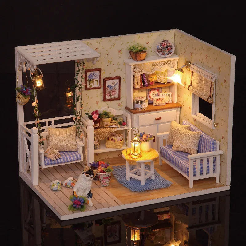 

Doll House Furniture Diy Miniature Dust Cover 3D Wooden Miniaturas Dollhouse Toys for Children Birthday Gifts Kitten Diary H013