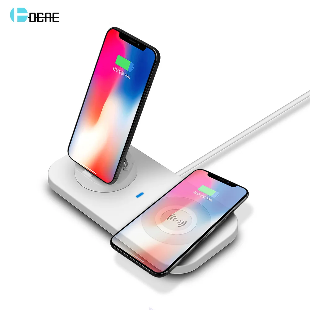 

DCAE 3 in 1 Wireless Charging Phone Holder Qi Wireless Charger Stand For iPhone 8 X Samsung S9 S8 Type C Micro USB Cable Adapter