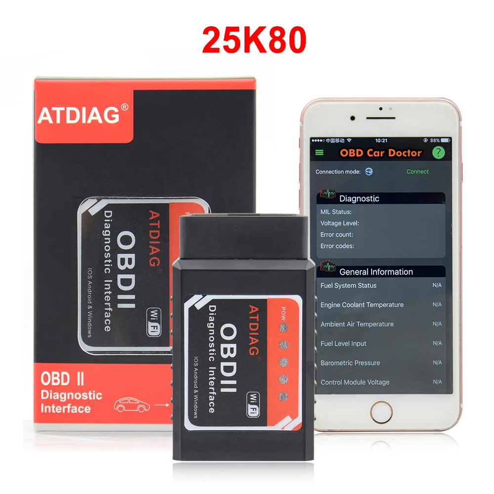 ATDIAG PIC18F25K80 чип супер OBD OBD2 ELM327 wifi V1.5 аппаратное обеспечение работает Android/iOS для телефона Android работает дизель - Цвет: ATDIAG ELM327 WIFI