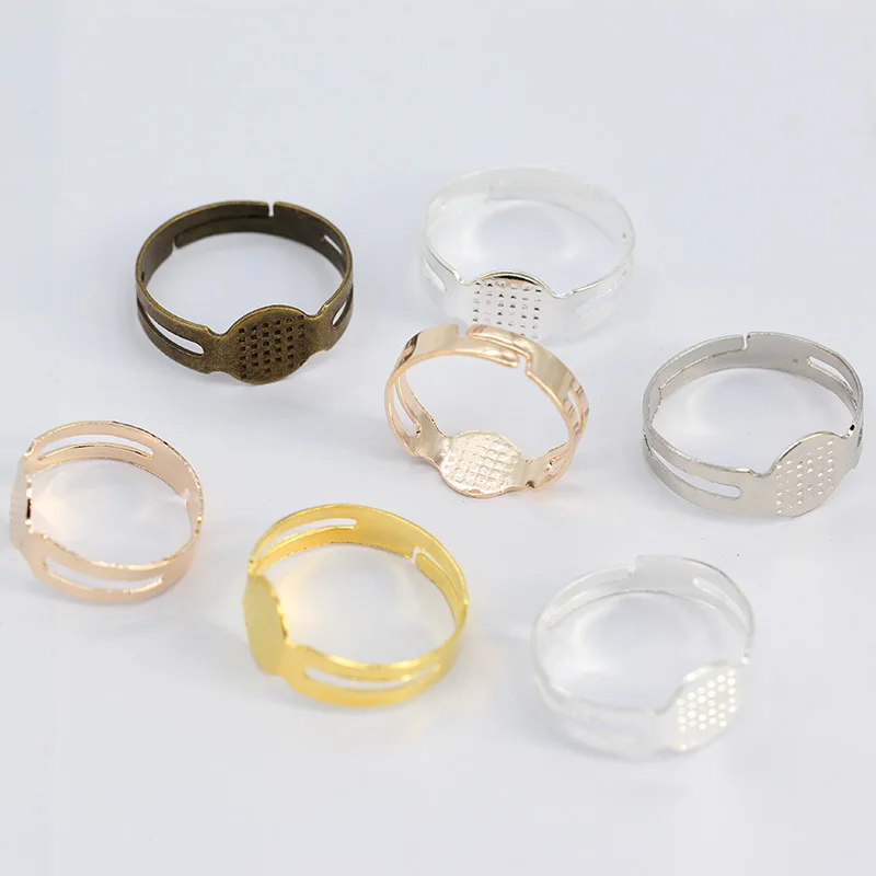 

50p 7/8mm Pad silver/gold/bronze plated Metal Adjustable Flat ring bases blank DIY KIDS Glue On Cabochon Rings findings setting