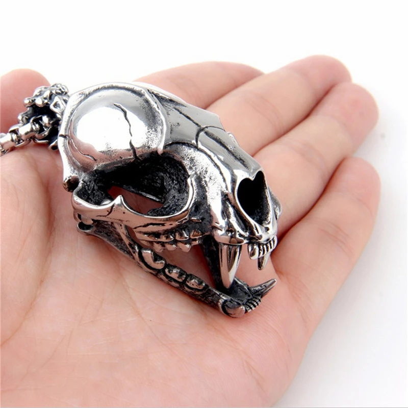 Mens Silver Dinosaur skull Stainless Steel Pendant with Necklace Chain Length 51-76cm
