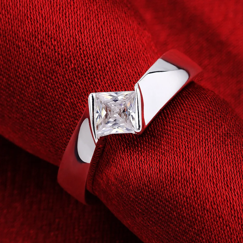 

Beiliwol Fashion Rings for Women Factory Price Wholesale Silver Color Jewelry Men Square Zirconia Crystal Special Offer