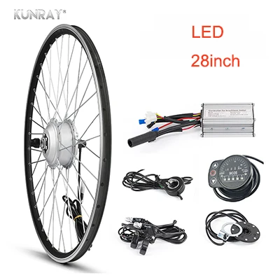 KUNRYA 48V 350W комплект для переоборудования электрического велосипеда 2" 700C заднее моторное колесо с отключением питания тормоза BLDC контроллер ЖК-светодиодный дисплей - Цвет: 28inch  LED KIT