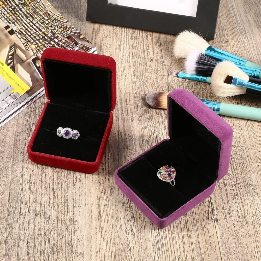 Ring Box Fashion Square Velvet Double Jewelry Display Storage Case Ring