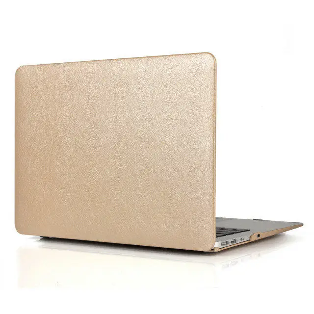 Luxury Gold Silk Leather Hard Case Laptop Cover For Macbook Air 11 13 Retina Pro 13 15 Pure Color