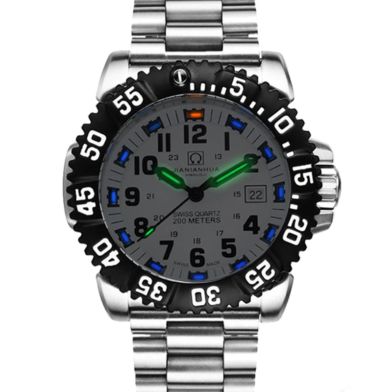 Switzerland H3 светящиеся руки карнавал люксовый бренд мужские часы кварцевые военные часы мужские 200 м ныряльщик водонепроницаемые часы C8447-5