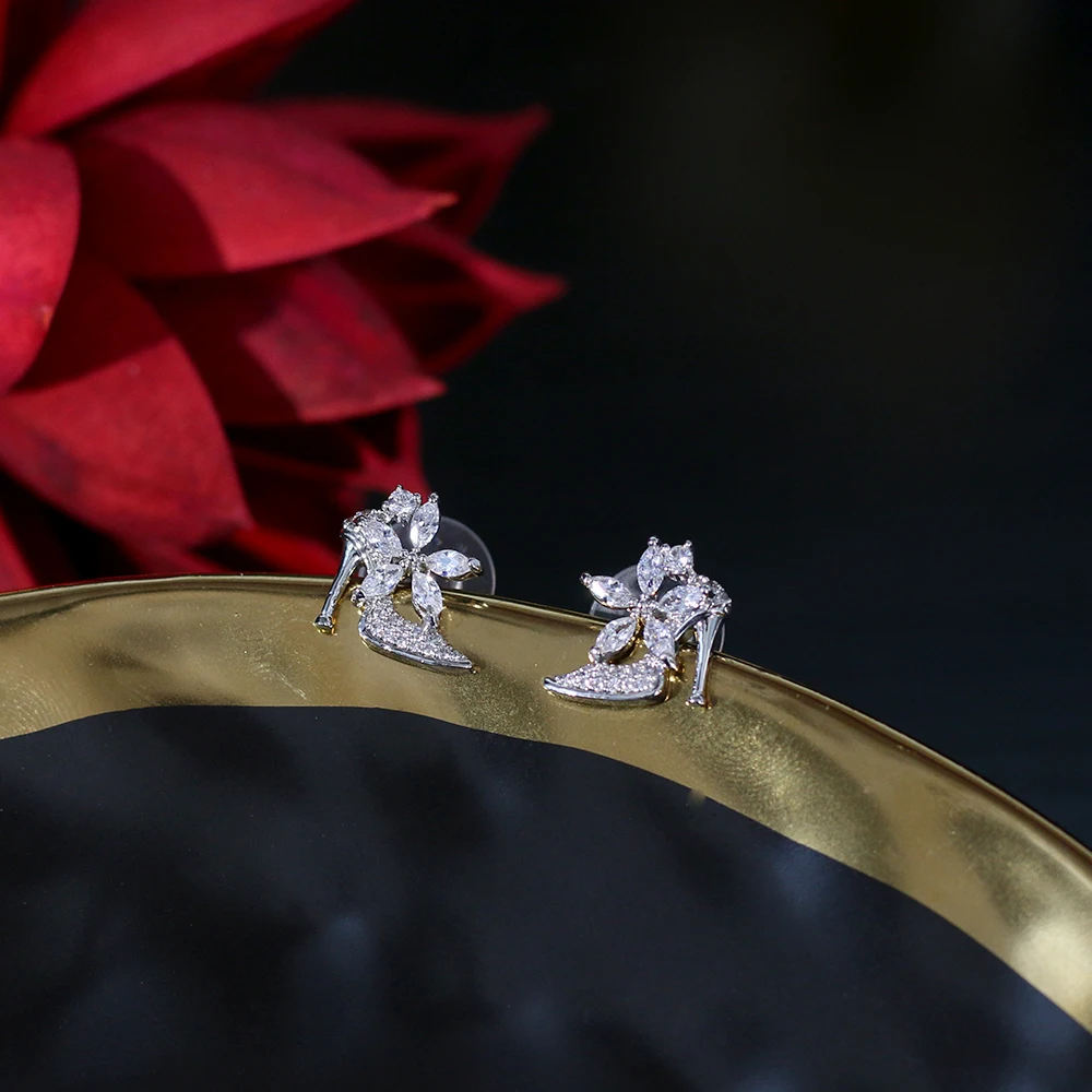 Nueva marca de moda de plata circon joyeria forma zapato damas перфорация pendientes