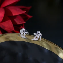 Nueva marca de moda de plata circon joyeria forma zapato damas перфорация pendientes