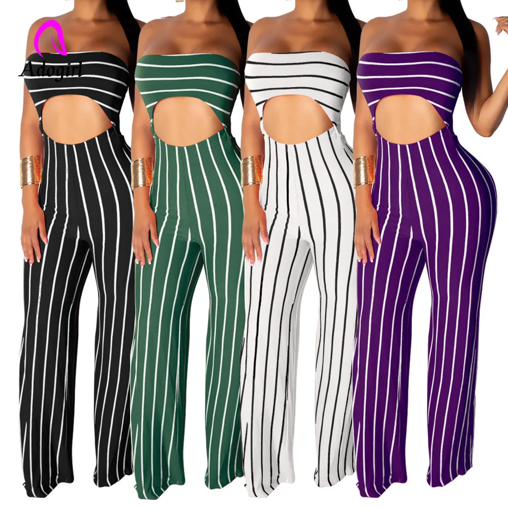 

Off Shoulder Bodysuit Tracksuit Rompers Womens Jumpsuit Sleeveless Skinny Striped Print Slim Casual Overalls Combinaison Femme