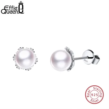 

Effie Queen Hot New Arrivals Personality Simulated Pearl 100% Real 925 Silver Stud Earrings For Women Fashion Jewelry BE65