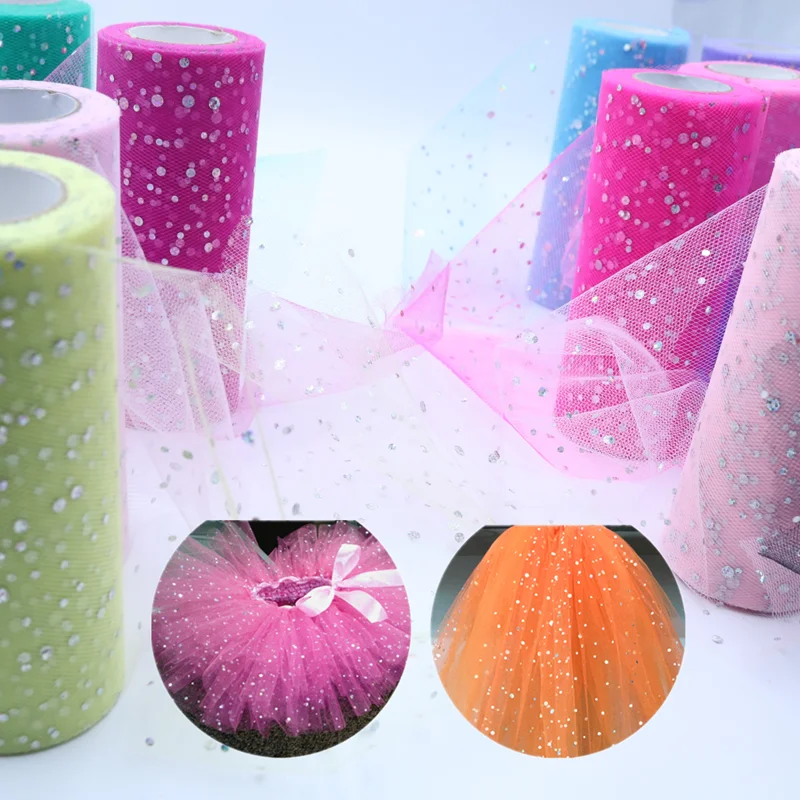

Glitter Sequin Tulle Roll 25 Yard 15cm Spool Fabric Tutu Wedding Decoration Organza Laser DIY Craft Birthday Party Supplies