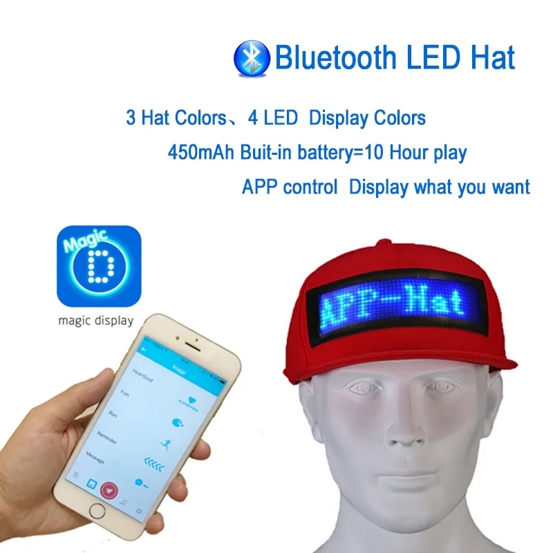 

LED Display Screen Hat Lighted Glow Club Party Sports Athletic Travel Flashlight Baseball Golf Hip-hop Flash Cap Performance