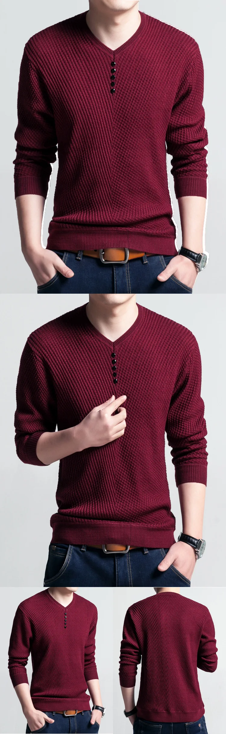 NaranjaSabor Мужской Повседневный свитер осенний мужской однотонный трикотаж модный тонкий мужской свитер с v-образным вырезом брендовая одежда N537