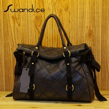 Для женщин натуральная коровья кожа настоящая решетка лоскутное лук сумки металлическое кольцо сумка через плечо большие сумки