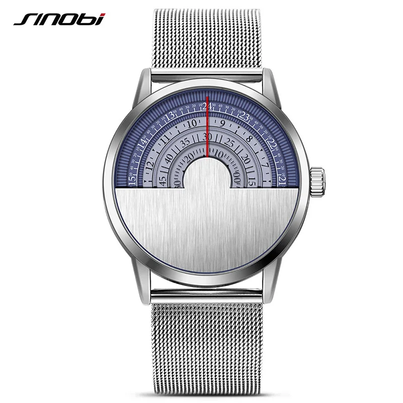 

SINOBI New Mes Watches Top Brand Luxury Steel Mesh Band Creative style Three Turntables Quartz Wrist Watch Men Relogio Masculino
