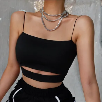

Summer Sexy Female Crop Tops Polyster Women Sleeveless Straps Tank Top Solid Fitness Lady Camis Casual Black Top