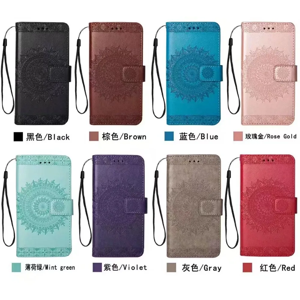 

Luxury Cool PU Leather Wallet Phone Case For iPhone 5 6S 7 8 Plus X Flip Coque With Card Holder Flower + Lanyard Cover