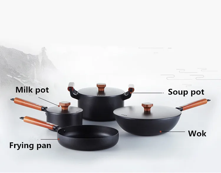 Высокое качество кухонная утварь 4 шт./3 шт./2 шт. набор чугунных кастрюль набор бытовой без покрытия антипригарная сковорода ИНДУКЦИЯ применима