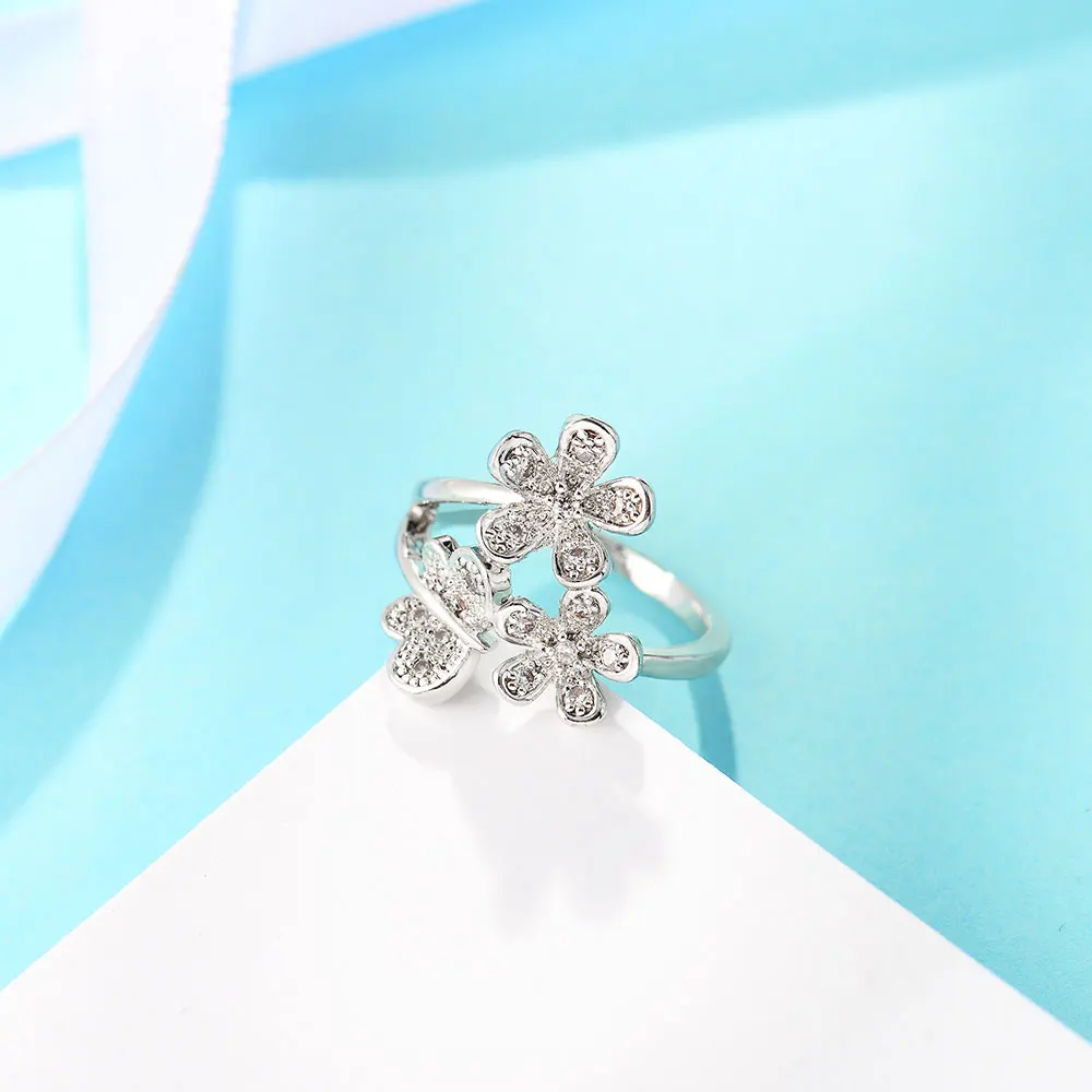 

QGGLE Fashion High Quality Copper AAA Zircon Flower Rings for Women Silver Color Female Finger Ring Jewelry