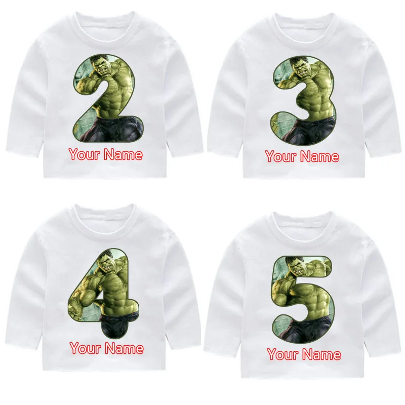 

Children's Hulk Print Fashion Cotton Birthday Number Long Sleeve T-shirts Kid's Long Sleeve Tops Baby Girl Harajuku Clothes