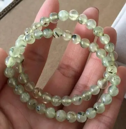 

free shipping 6mm 2Pcs Natural Green Grape Green Rutilated Quartz Crystal Bracelet AAA