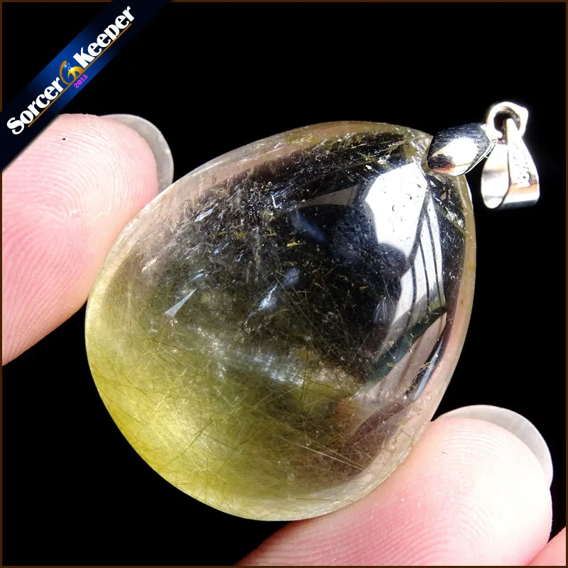 

Genuine Natural Gold Rutilated Quartz Crystal Cabochon Setting Necklace Pendant Stone Beads for DIY Jewelry Making SS856