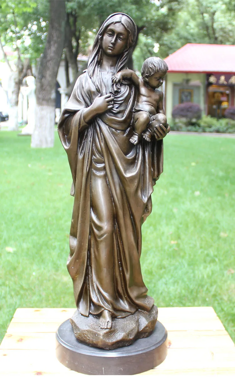 Хороший христианство католицизм Мадонна с ребенком Иисус Христос домашний декор религиозные украшения бронза книги по искусству статуя 58 см