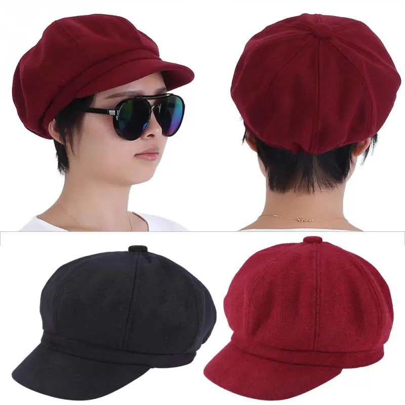 

Vintage Female Duckbill Newsboy Cabbie Ivy Hat Women Octagonal Fashion Solid Beret Hat Cap Autumn Winter Newsboy Hat Caps