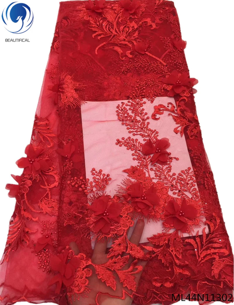 

BEAUTIFICAL 3d flower lace fabrics latest african laces 2019 high quality fabric lace with beads and stones 5yards/lot ML44N111