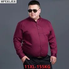 Зимняя мужская официальная рубашка с длинным рукавом 7XL 8XL 9XL 10XL большой размер 11XL осень homme хлопок офисная рубашка темно-синий красный 60