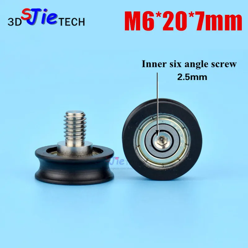 

M6*20*7mm M6 threaded screw, plastic coated bearing pulley, POM polyoxymethylene, grooves U wheel, drawer / Showcase pulley