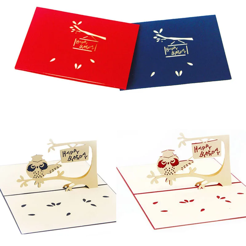 3D всплывающие Милые Сова поздравительные открытки ручной работы День рождения Киригами карты